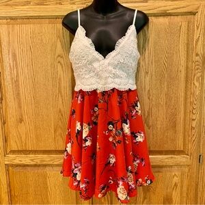 Haute Monde lace top red dress , junior Large